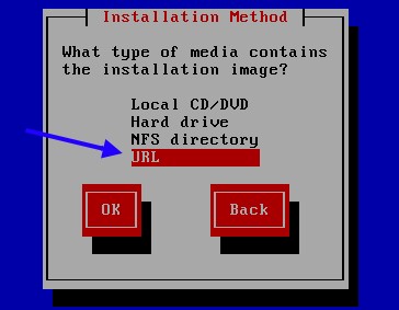 進入安裝過程，使用網路上的 CentOS 媒體來源 (URL)