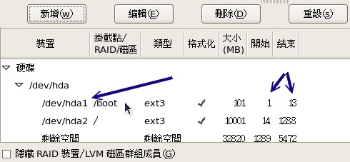 /boot分割槽自動調整磁柱號碼示意圖