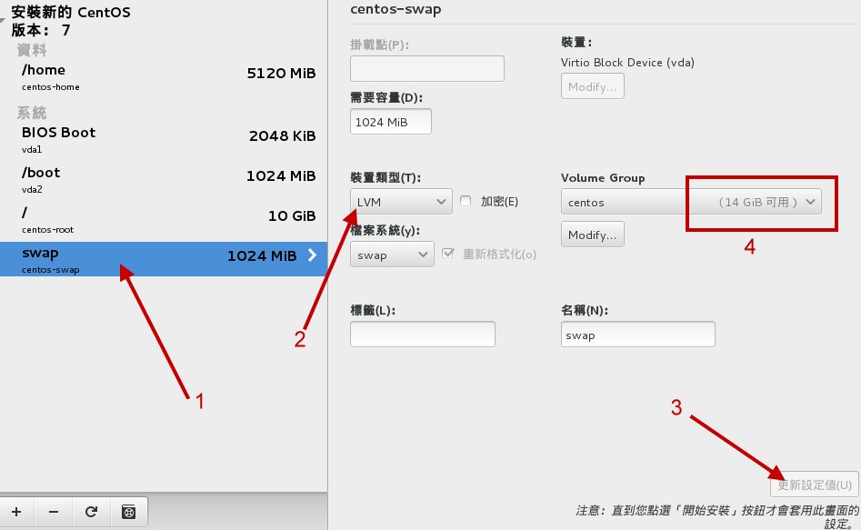 調整 swap 也使用 LVM 裝置