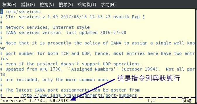 圖 3.3.1-2、vim 的編輯顯示畫面