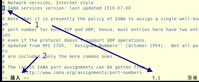 圖 3.3.1-4、vim 的編輯顯示畫面