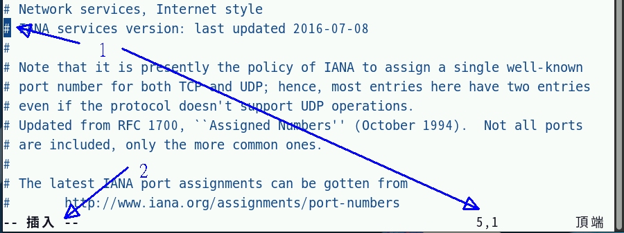 圖 3.3.1-4、vim 的編輯顯示畫面