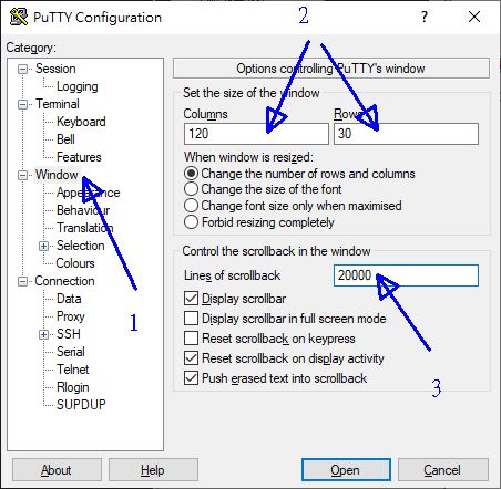 putty 的設定示意圖